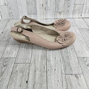 SOLE SURVIVOR BOW FRONT SHOES PINK LEATHER LOW WEDGES FLORAL SZ 8 EU 42